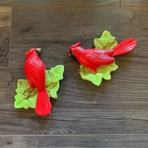 Vintage Miller Studio Chalkware Red Cardinal birds wall decor 1972